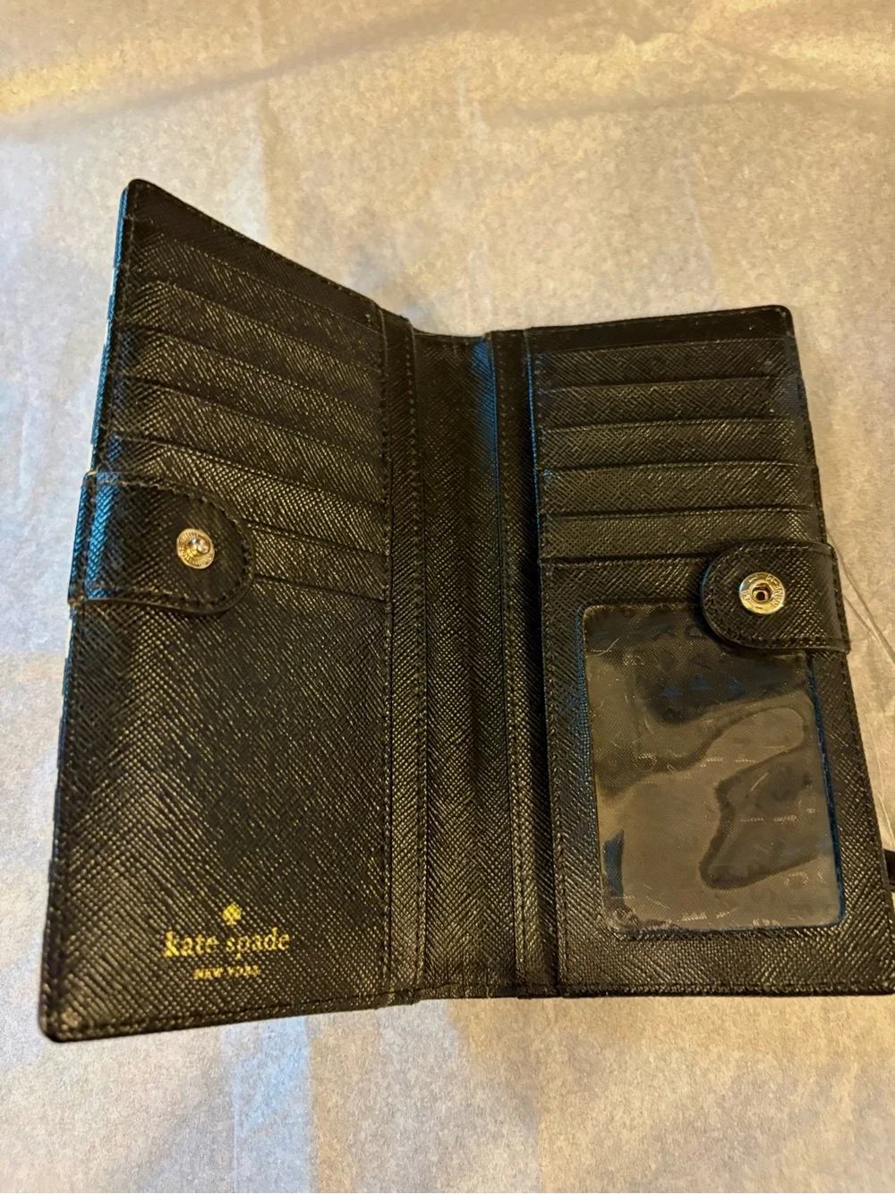 kate spade Black and White Polka Dot Wallet with Gold Logo